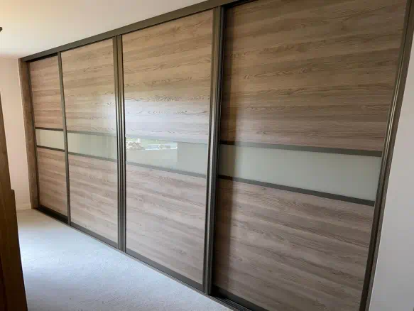 Oak wood with a white glass divide.