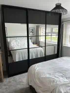5 panel split sliding wardrobe in black and mirror, fitted in Hartlepool